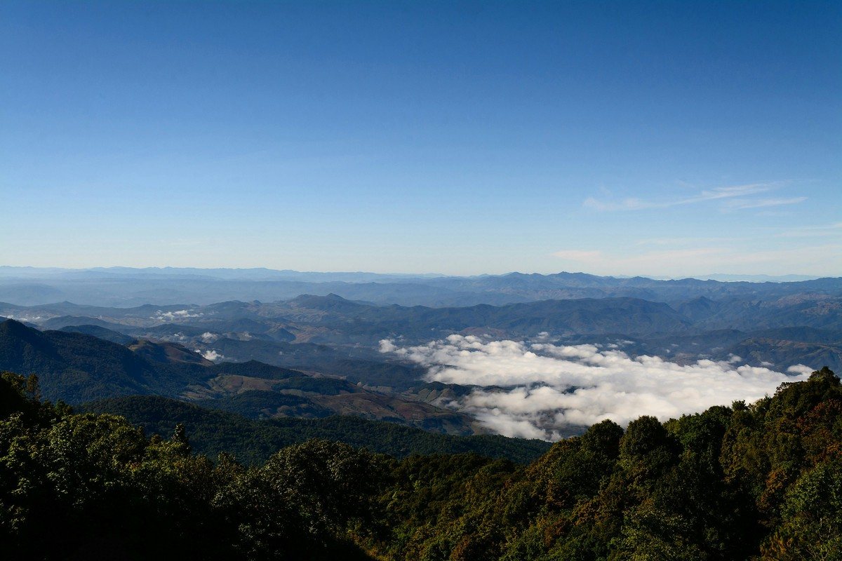 Mer de nuages au-dessus des crêtes boisées du parc national du Doi Inthanon